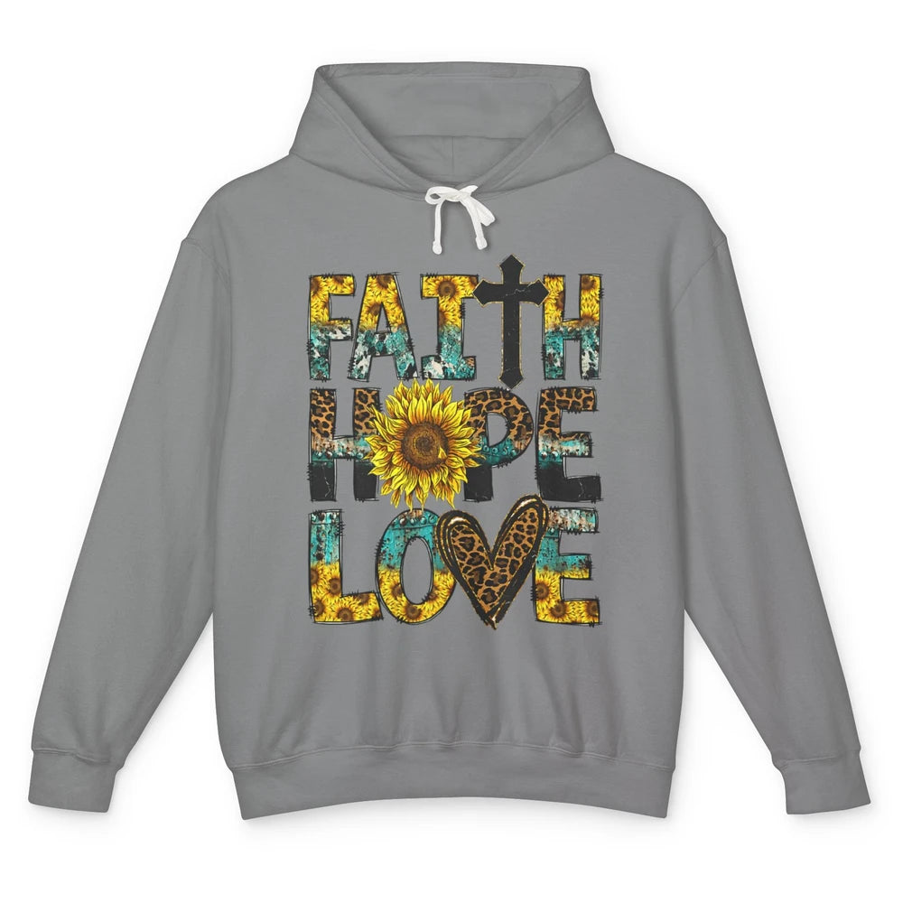 Faith Hope Love Sunflower Jesus Christian Leopard Religious Unisex Lightweight Hoodie