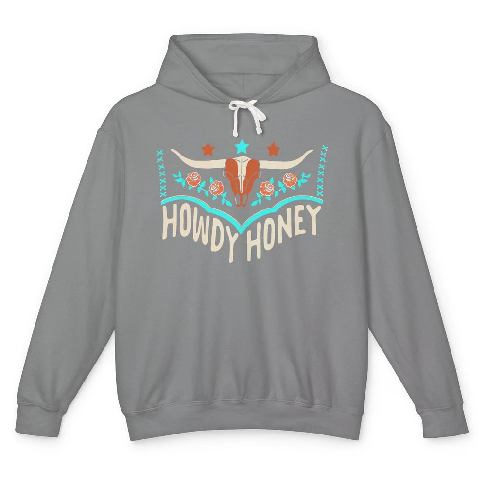 Retro Bull Skull Howdy Honey Western Country Cowboy Gift Unisex Lightweight Hoodie