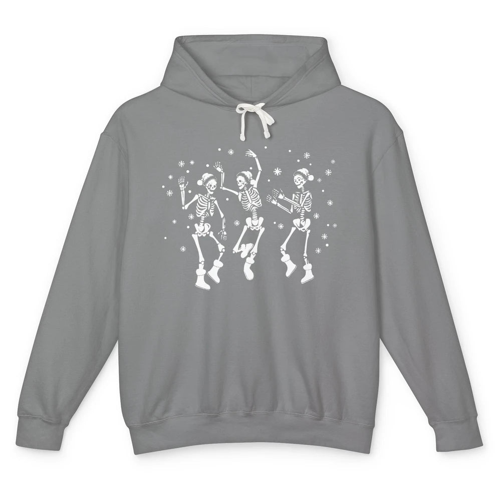 Funny Skeleton Christmas Dancing Snowflakes Santa Skeleton Unisex Lightweight Hoodie