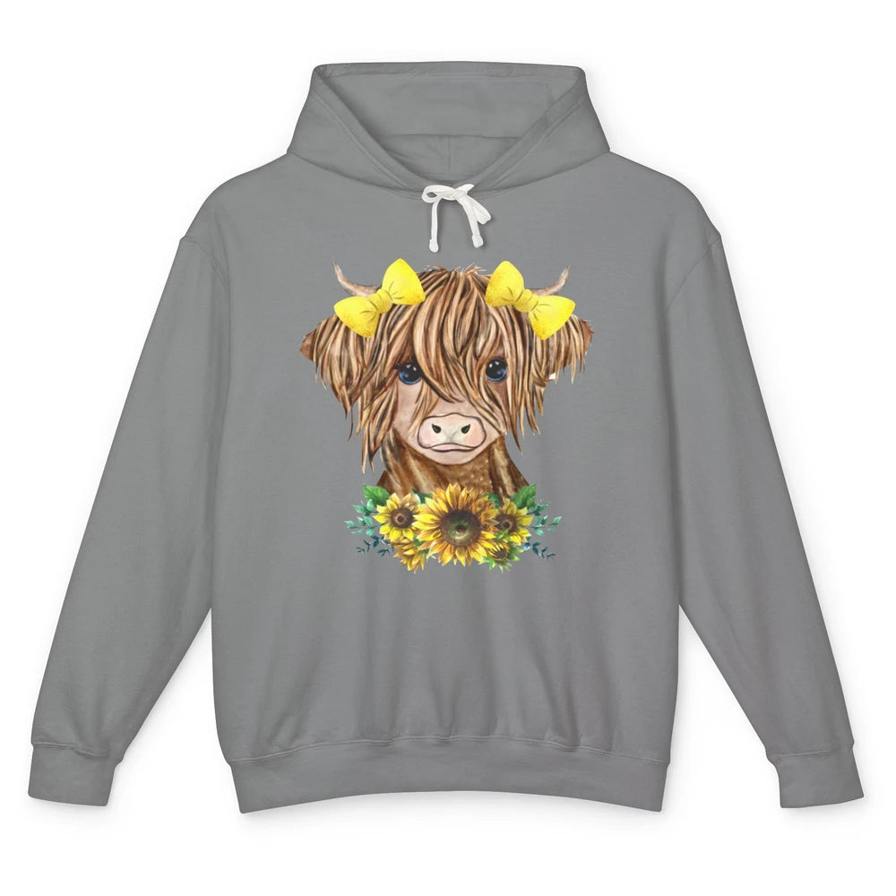 Baby Highland Cow Sunflower Western Country Heifer Cattles Unisex Lightweight Hoodie