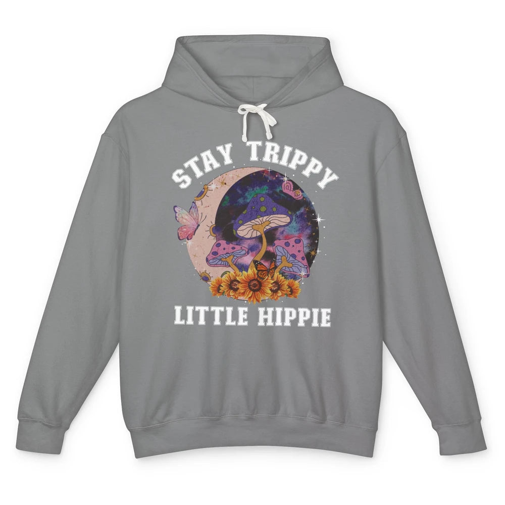 Stay Trippy Little Hippie Mushroom Sunflower Plant Retro Unisex Lightweight Hoodie