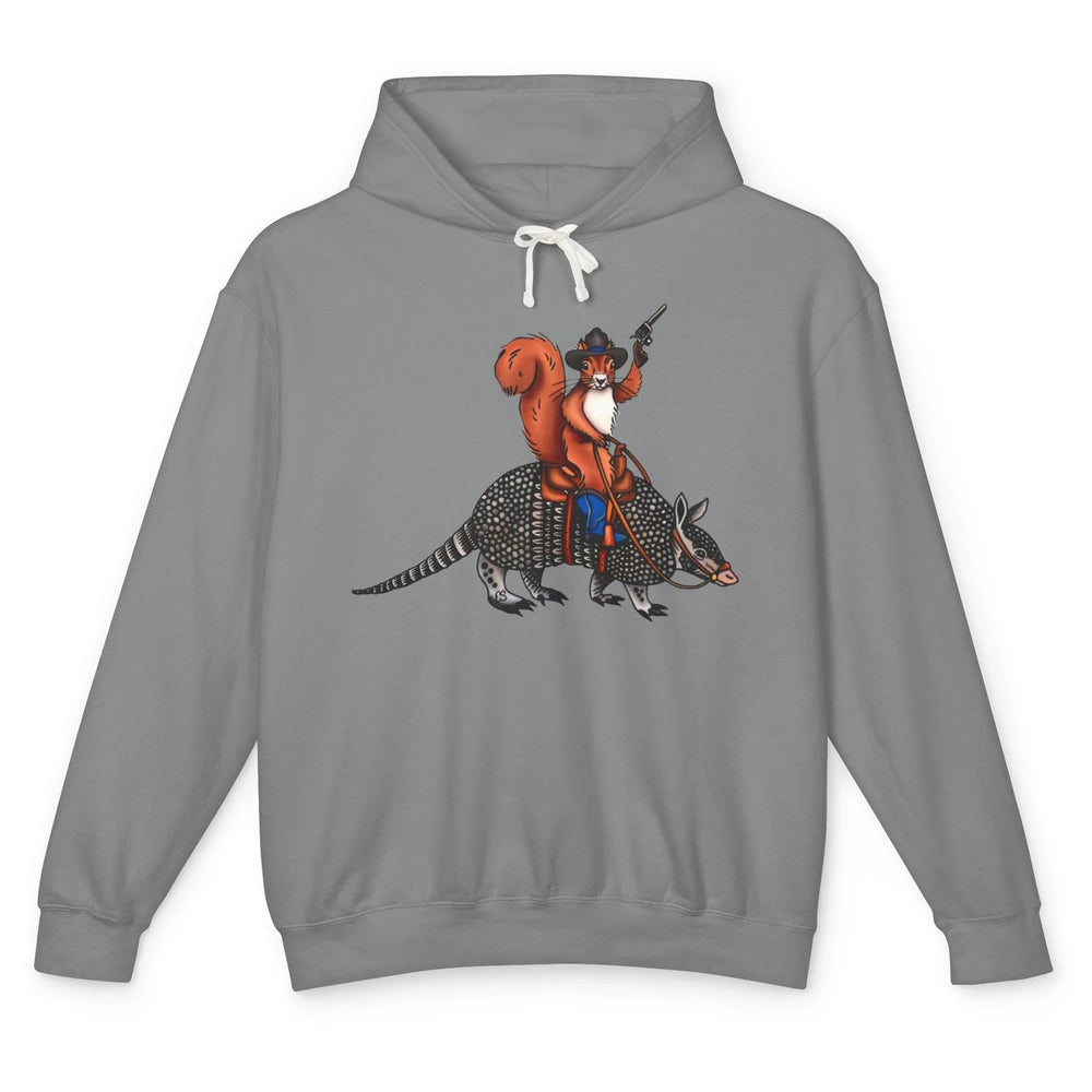 Retro Squirrel Cowboy Riding Armadillo Howdy Western Country Unisex Lightweight Hoodie