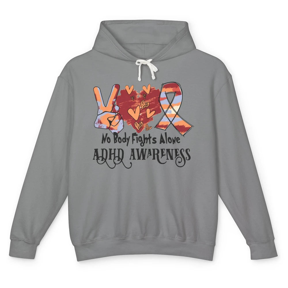 ADHD Awareness Nobody Fights Alone Support ADHD Warrior Unisex Lightweight Hoodie