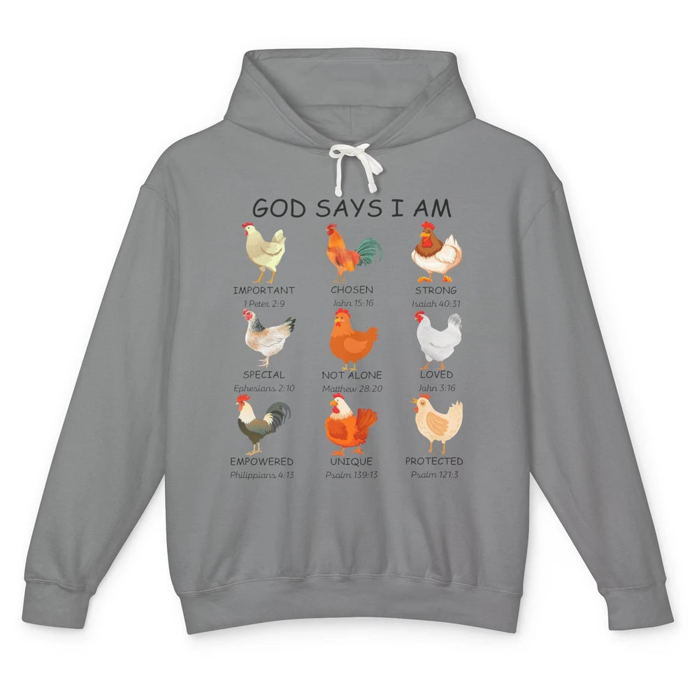 God Says I Am Chicken Christian Bible Funny Farm Chicken Unisex Lightweight Hoodie