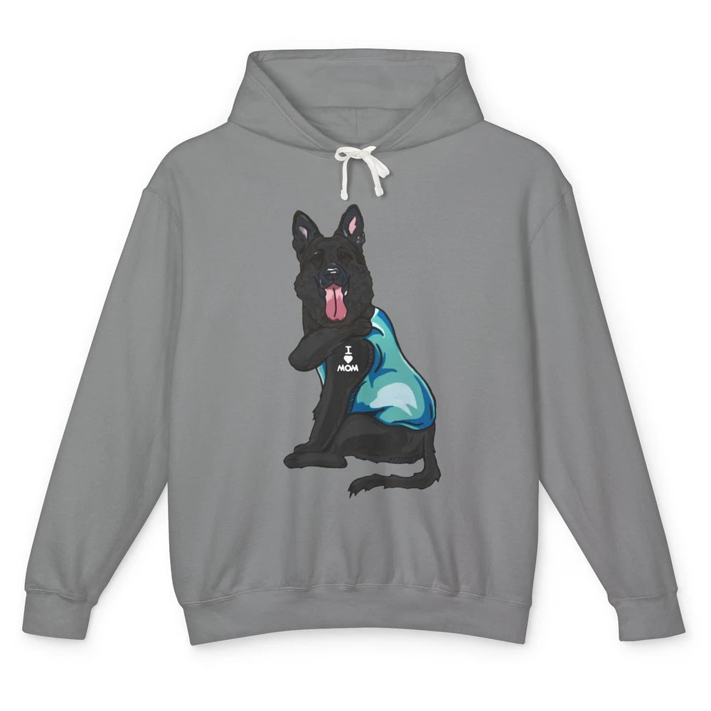 Black German Shepherd I Heart Mom Dog Mom Mother's Day Gift Unisex Lightweight Hoodie