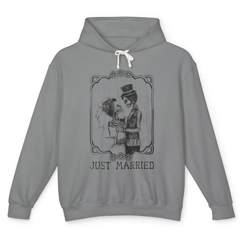 Just Married Skeleton Bride Groom Engagement Love Halloween Unisex Lightweight Hoodie