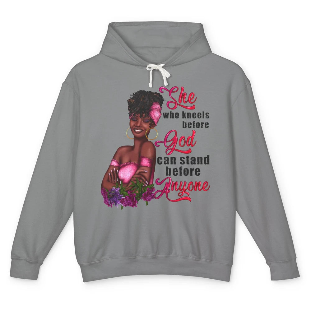 Black Girl She Who Kneels Before God Christian Afro Women Unisex Lightweight Hoodie