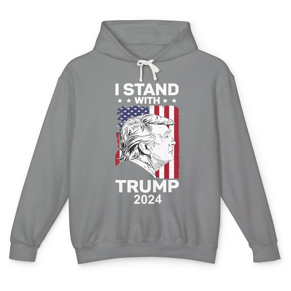 Retro US Flag I Stand With Trump President Trump Return 2024 Unisex Lightweight Hoodie