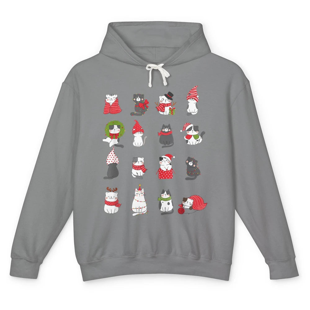 Merry Christmas Meowy Cat Cute Santa Hat Kitten Xmas Kawaii Unisex Lightweight Hoodie