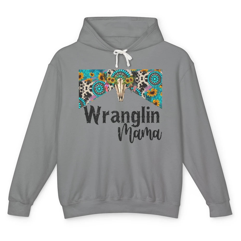 Sunflower Leopard Bull Skull Wrangling Mama Western Country Unisex Lightweight Hoodie