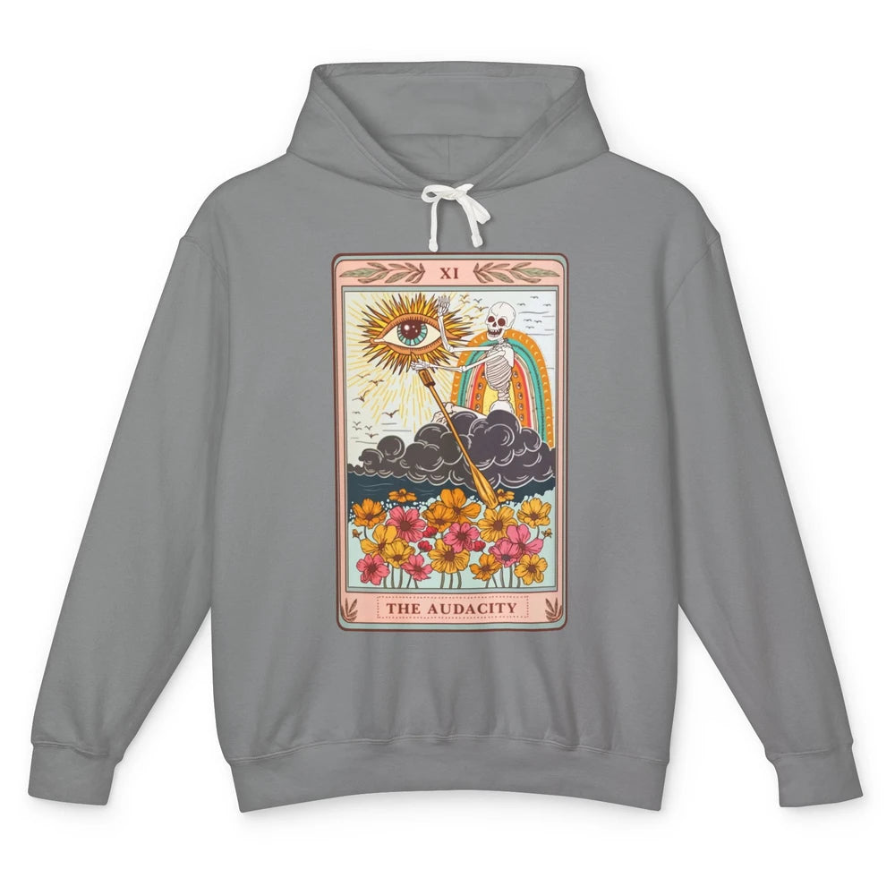 Retro Skeleton Riding Cloud The Audacity Tarot Card Rainbow Unisex Lightweight Hoodie