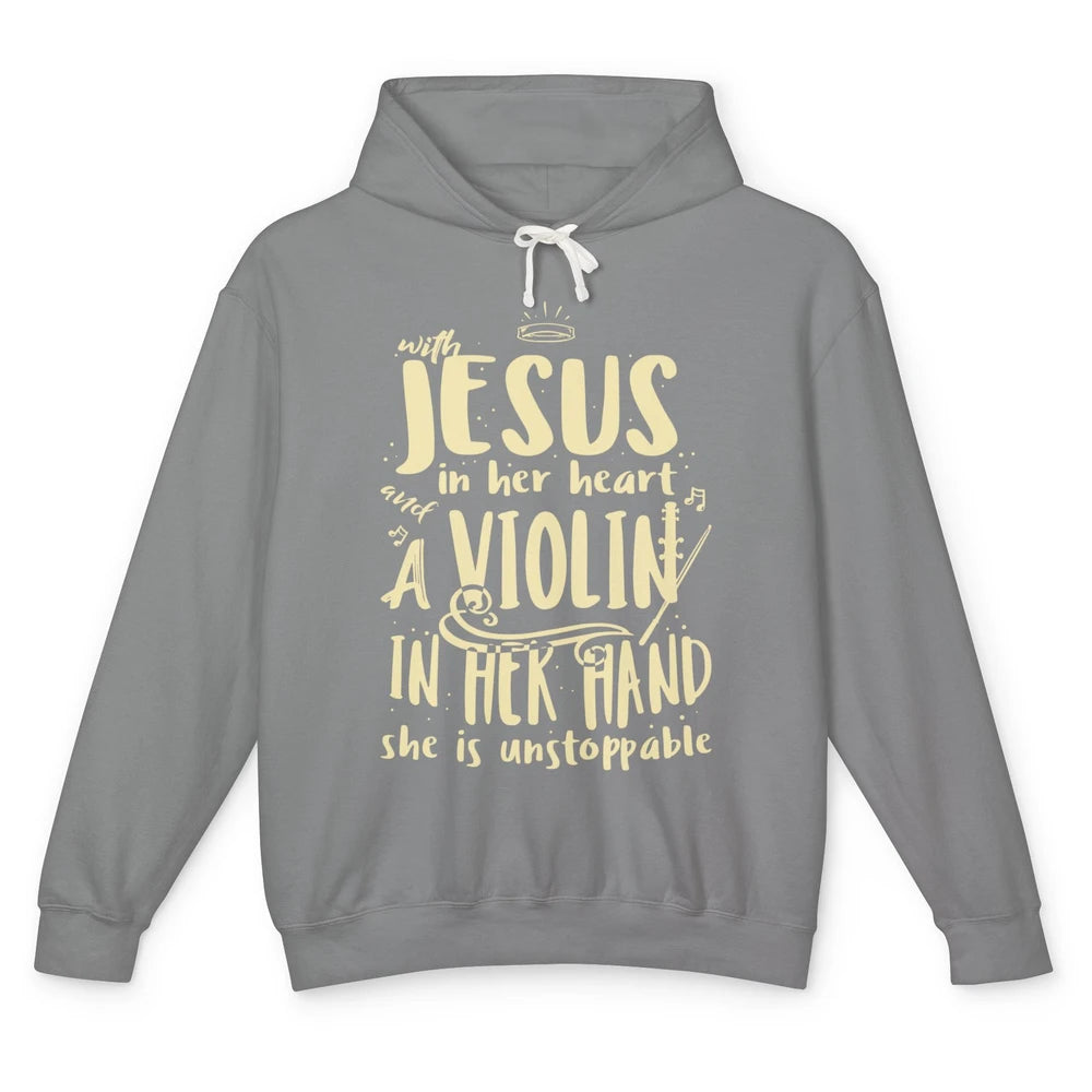 With Jesus Violin Player Retro Violinist Musical Instrument Unisex Lightweight Hoodie