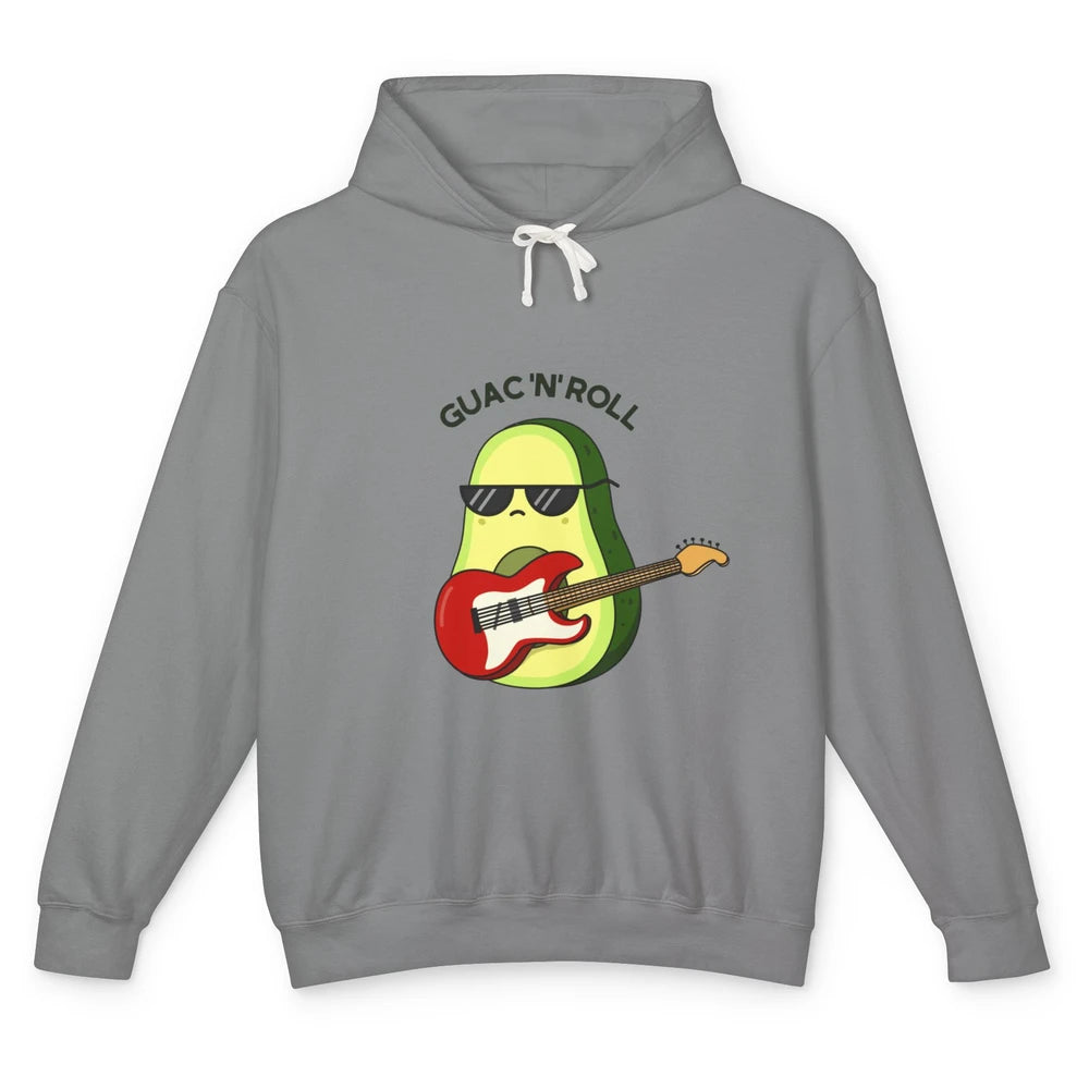 Guac N Roll Cute Rocker Rock Avocado Pun Electric Guitar Unisex Lightweight Hoodie