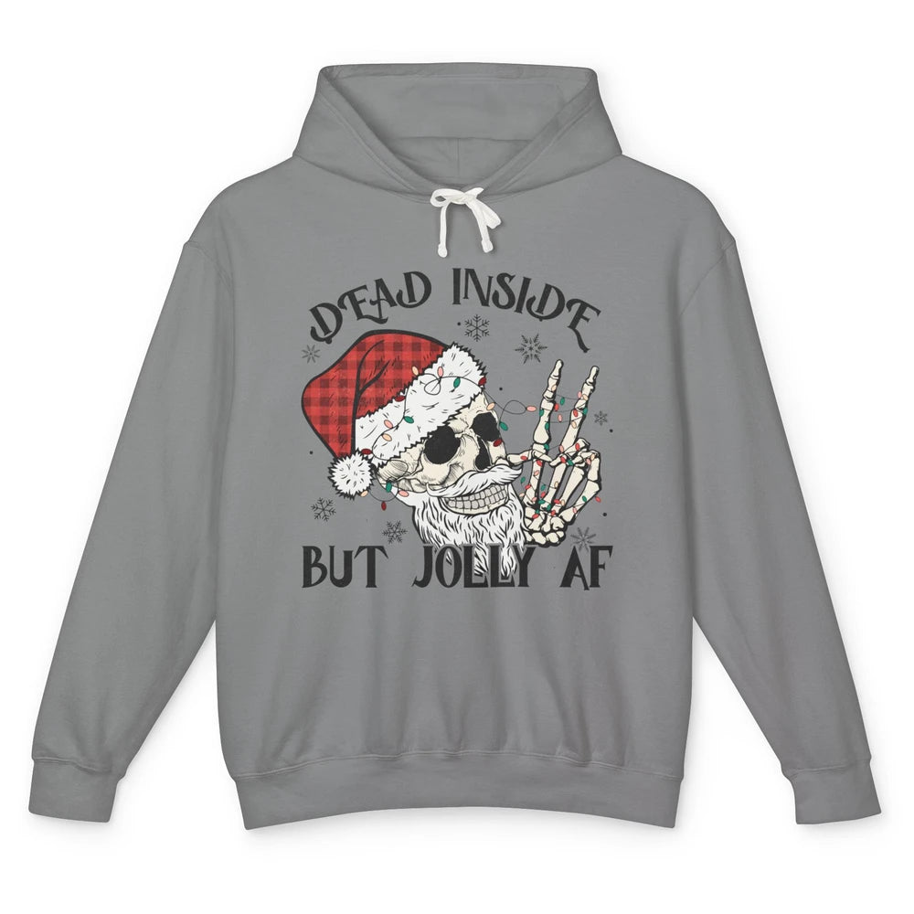 Funny Xmas Skull Dead Inside But Jolly AF Christmas Skeleton Unisex Lightweight Hoodie