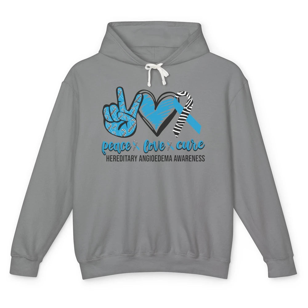 Hereditary Angioedema Peace Love Cure Blue Zebra Ribbon Unisex Lightweight Hoodie