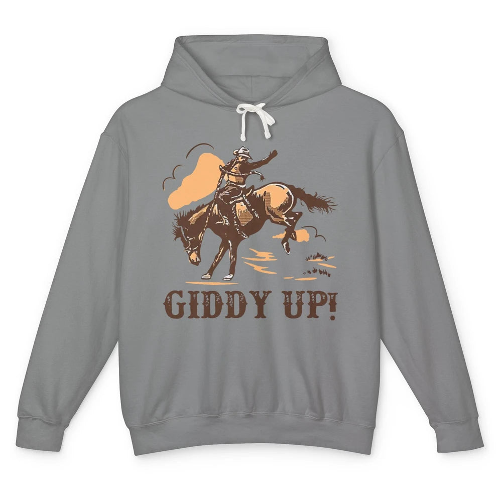 Retro Cowboy Rodeo Giddy Up Hold Your Horses Western Country Unisex Lightweight Hoodie