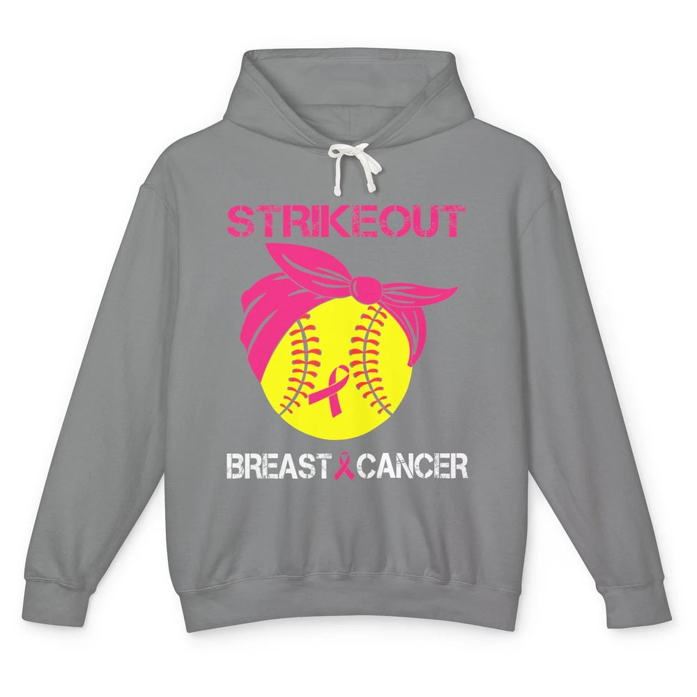 Softball Breast Cancer Awareness Strike Out Pink Ribbon Gift Unisex Lightweight Hoodie