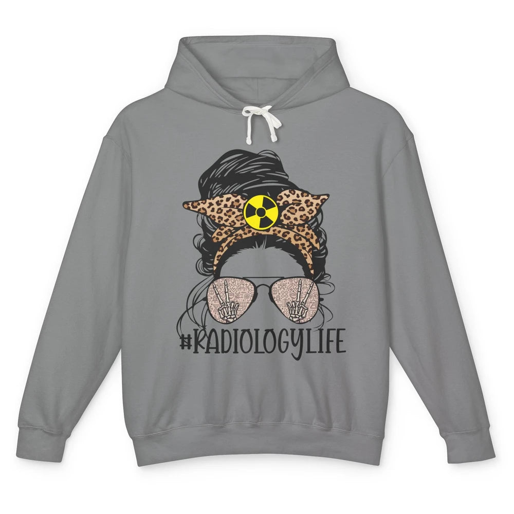 Leopard Messy Bun Mom Glasses X-ray Rad Tech Radiology Life Unisex Lightweight Hoodie