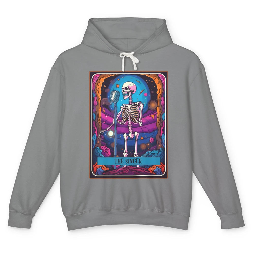 Retro Skeleton Singing The Singer Tarot Card Halloween Unisex Lightweight Hoodie