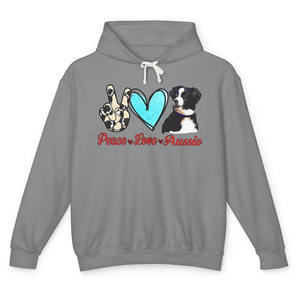 Peace Love Aussie Dog Lovers Australian Shepherd Dad Mom Unisex Lightweight Hoodie