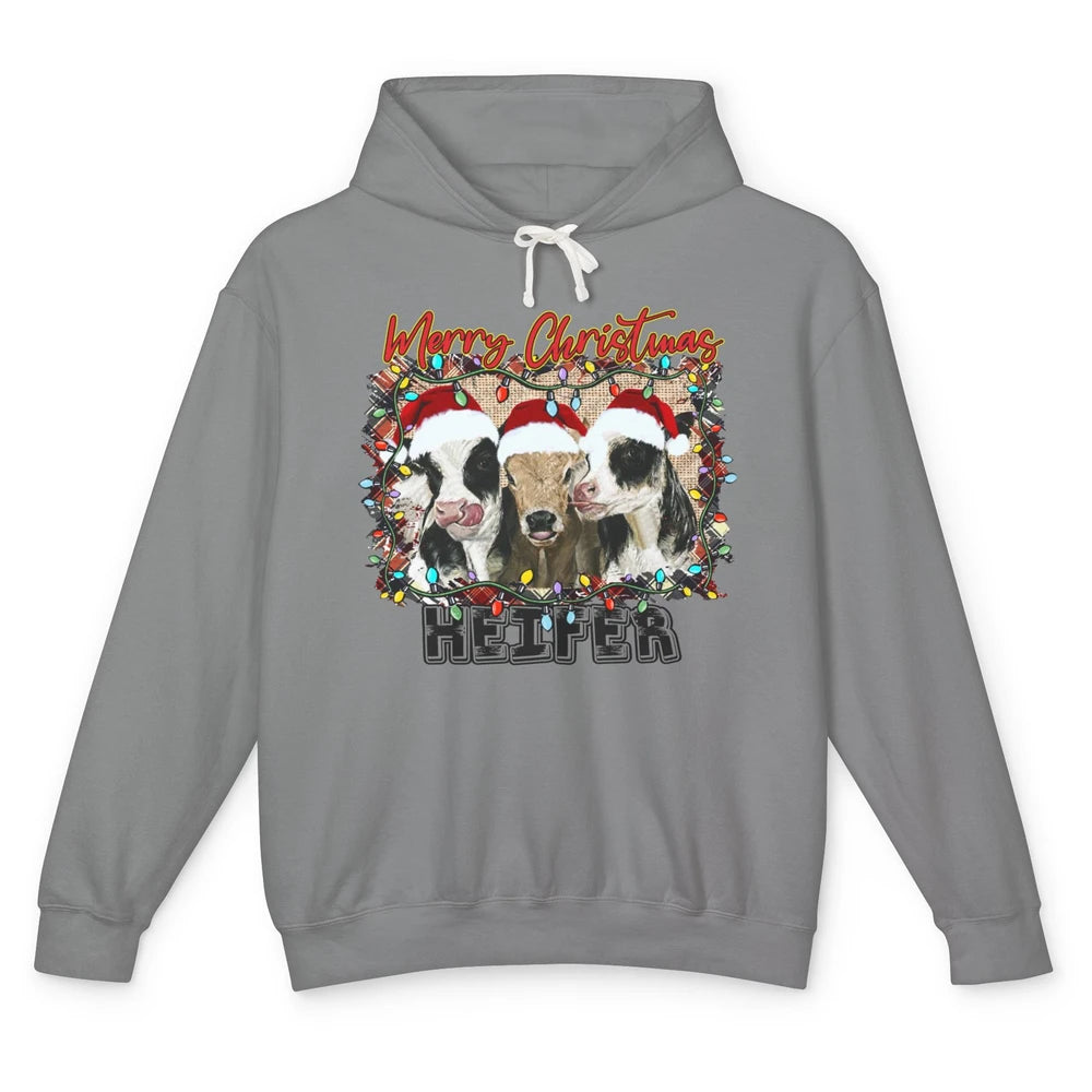 Funny Cow Merry Christmas Hanging With My Heifer Farmer Gift Unisex Lightweight Hoodie