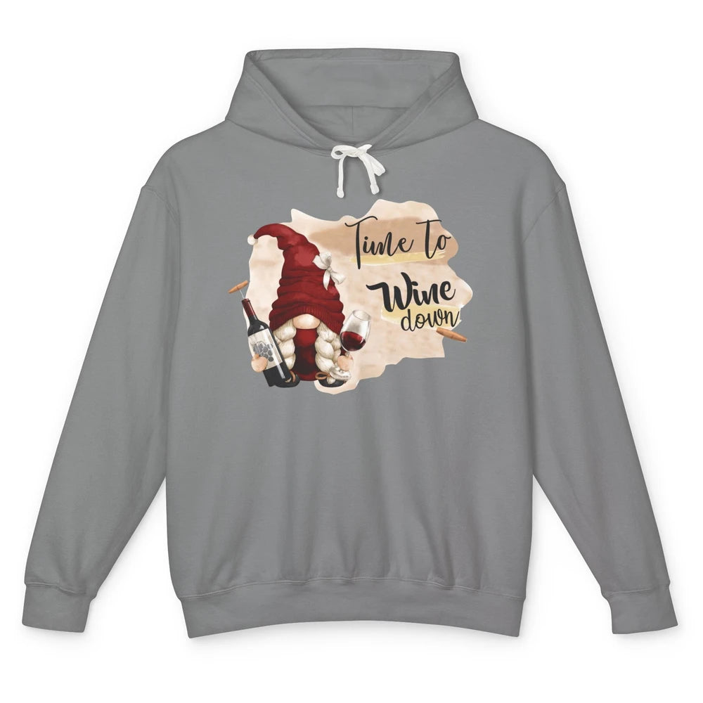 Christmas Gnome Wine It's Time to Wine Down Winter Holiday Unisex Lightweight Hoodie