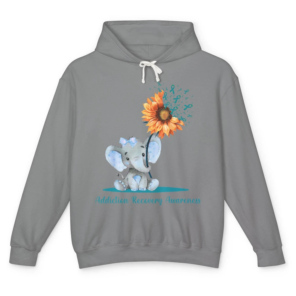 Addiction Recovery Awareness Teal Ribbon Baby Elephant Daisy Unisex Lightweight Hoodie