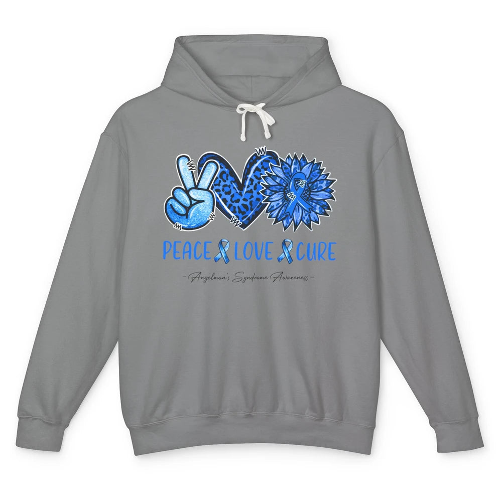 Angelman's Syndrome Blue Ribbon Peace Love Cure Sunflower Unisex Lightweight Hoodie