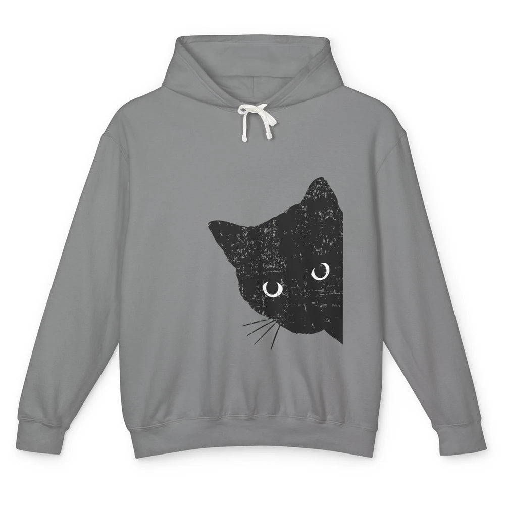 Funny Retro Black Cat Peeking Ew People Anti Social Cat Unisex Lightweight Hoodie