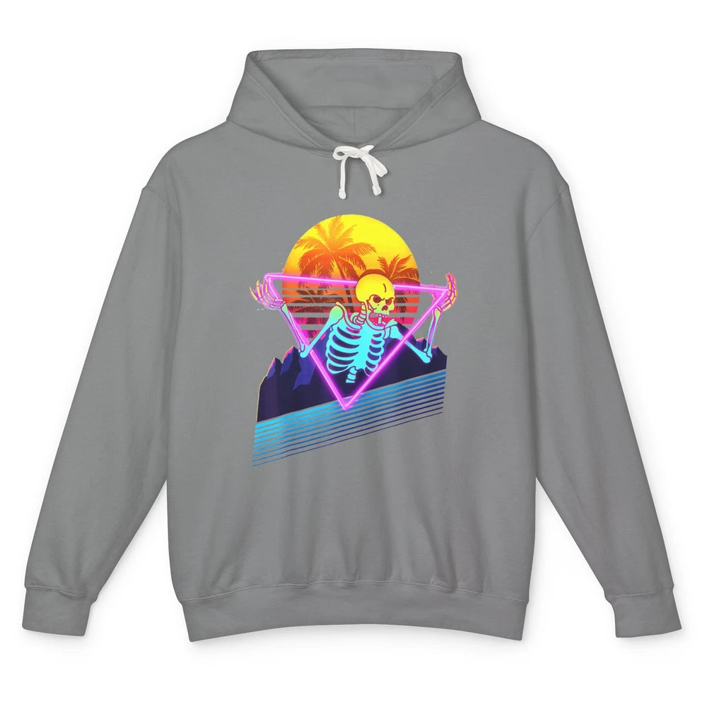 Funny Skeleton Meme Retro 80s Vaporwave Skull Goth Beach Unisex Lightweight Hoodie