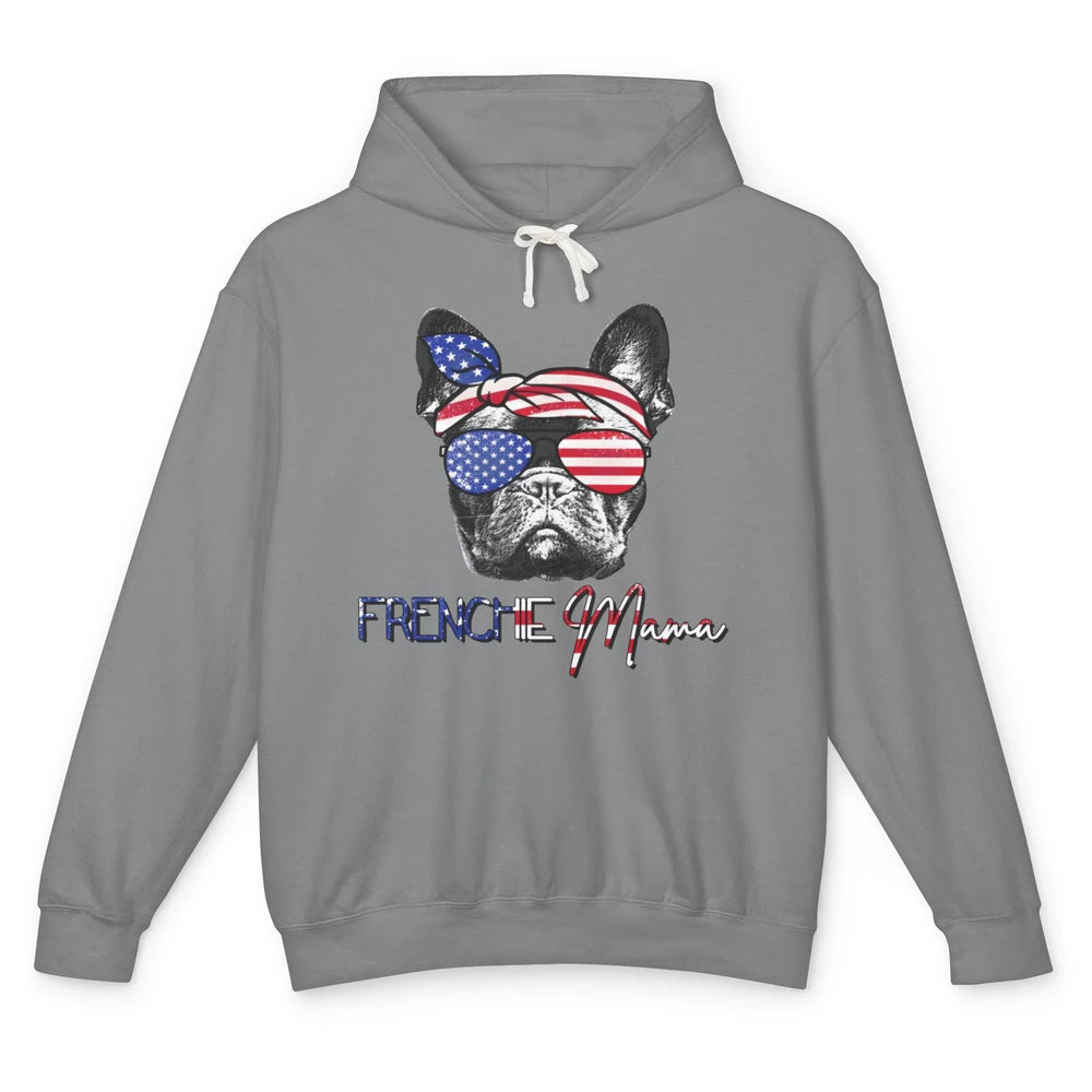 French Bulldog US Flag Glasses July 4th Patriot Frenchie Mom Unisex Lightweight Hoodie