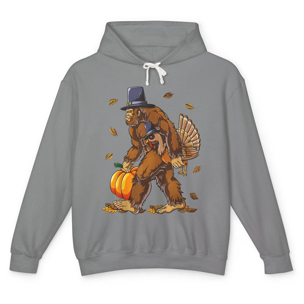 Bigfoot Pilgrim Hat Turkey Thanksgiving Funny Turkey Autumn Unisex Lightweight Hoodie