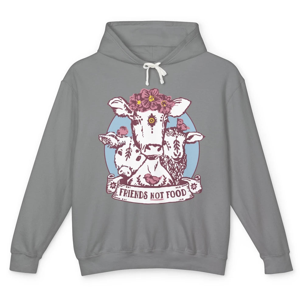 Funny Vegan Friends Not Food Vegetarian Floral Gothic Cow Unisex Lightweight Hoodie