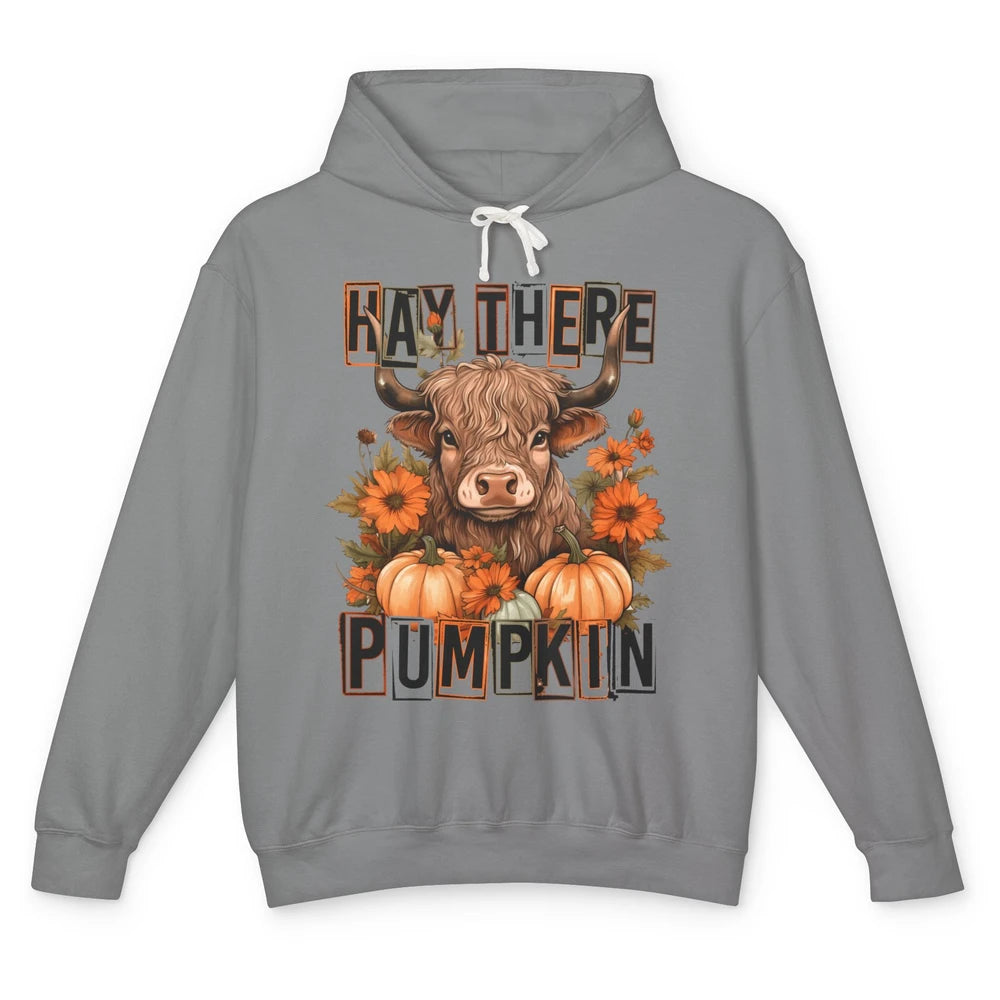 Hay Fall Highland Cow Pumpkin Western Country Farm Autumn Unisex Lightweight Hoodie