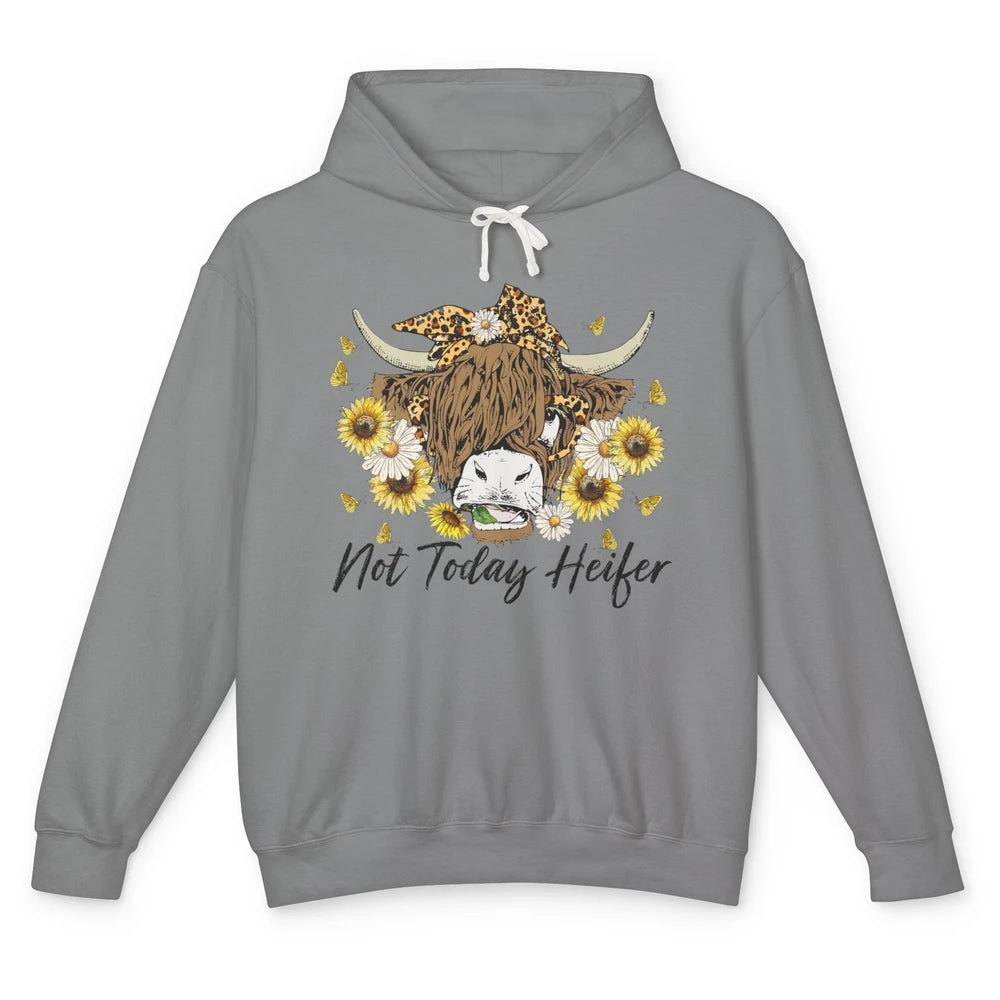 Leopard Highland Cow Bandana Not Today Heifer Western Farmer Unisex Lightweight Hoodie