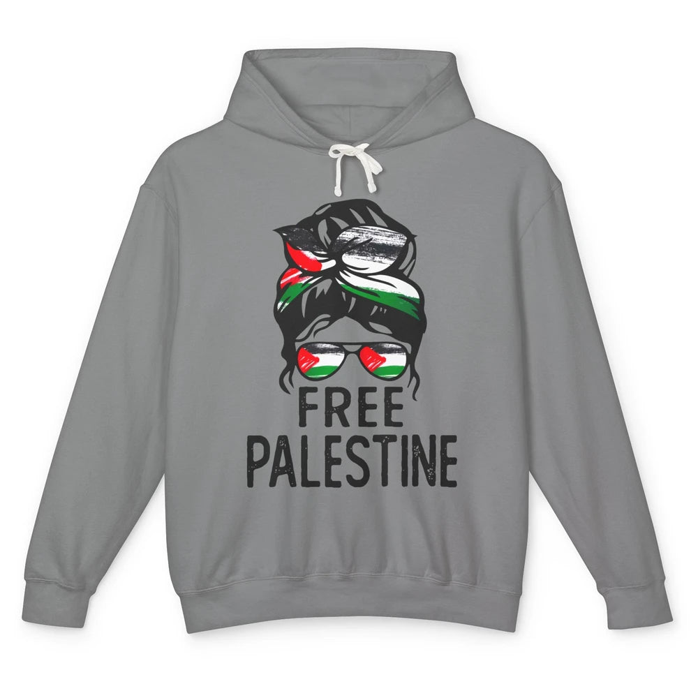 Free Palestine Flag Save Gaza Messy Bun Hair Unisex Lightweight Hoodie