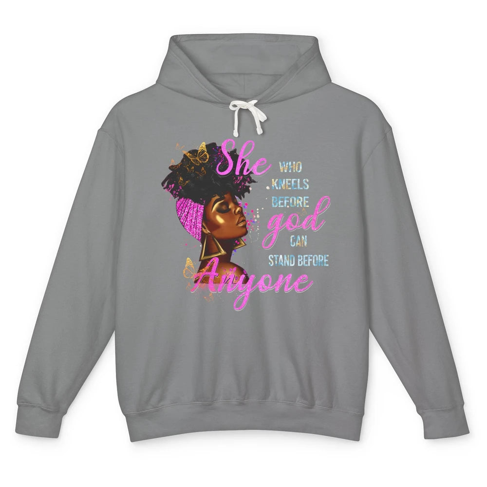 Black Girl She Who Kneels Before God Christian Afro Women Unisex Lightweight Hoodie