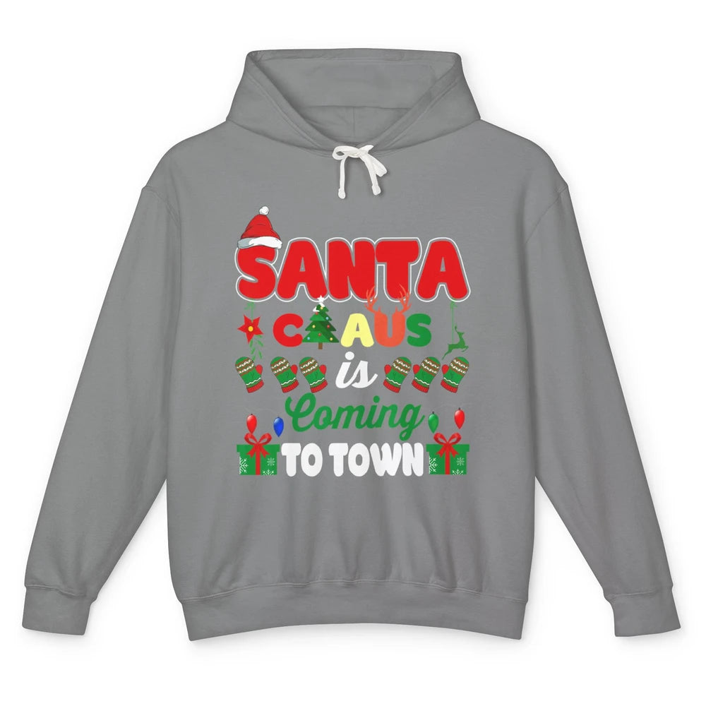 Merry Christmas Santa Claus Coming To Town Retro Xmas Lights Unisex Lightweight Hoodie