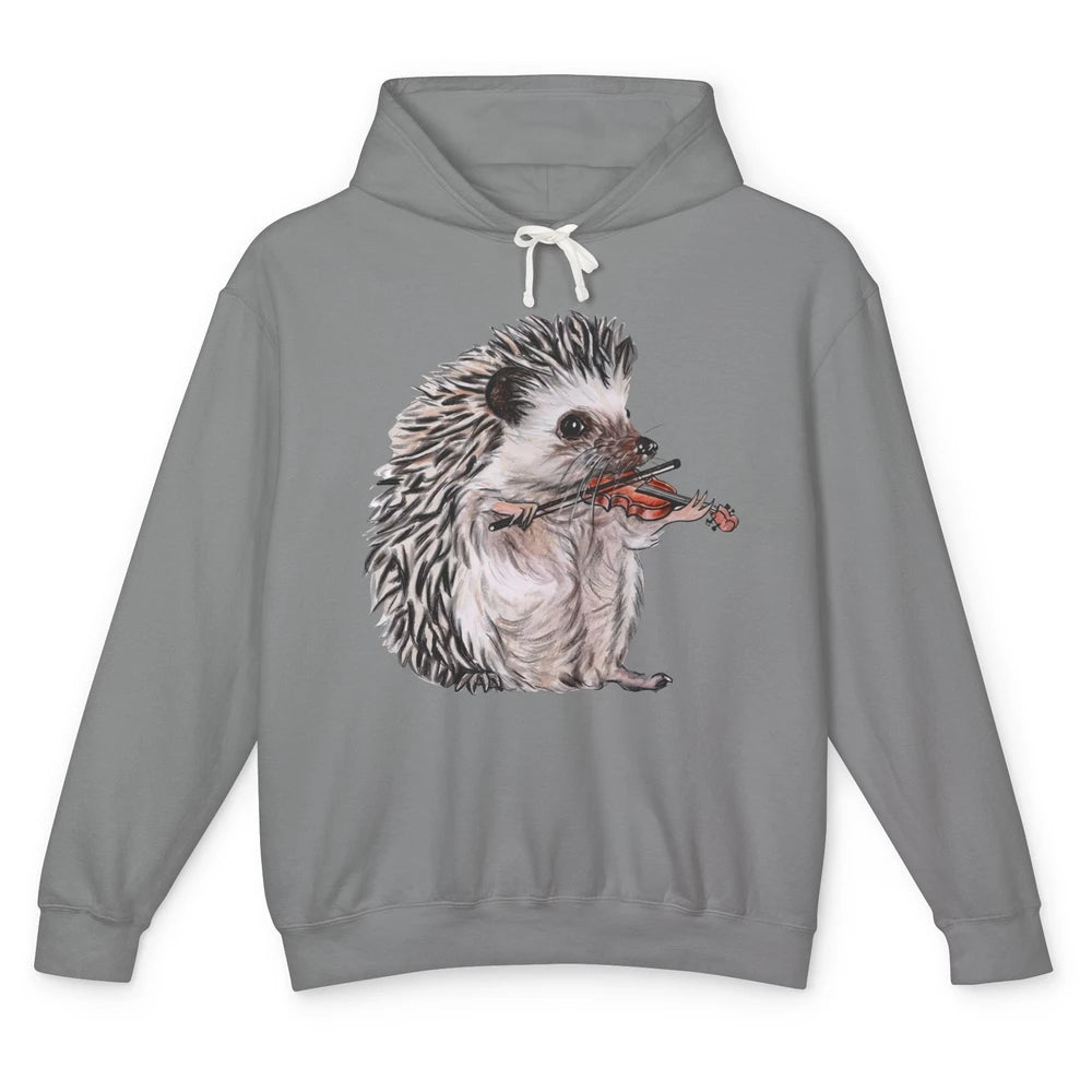 Retro Hedgehog Playing Viloin Musician Violinist Hedgehog Unisex Lightweight Hoodie