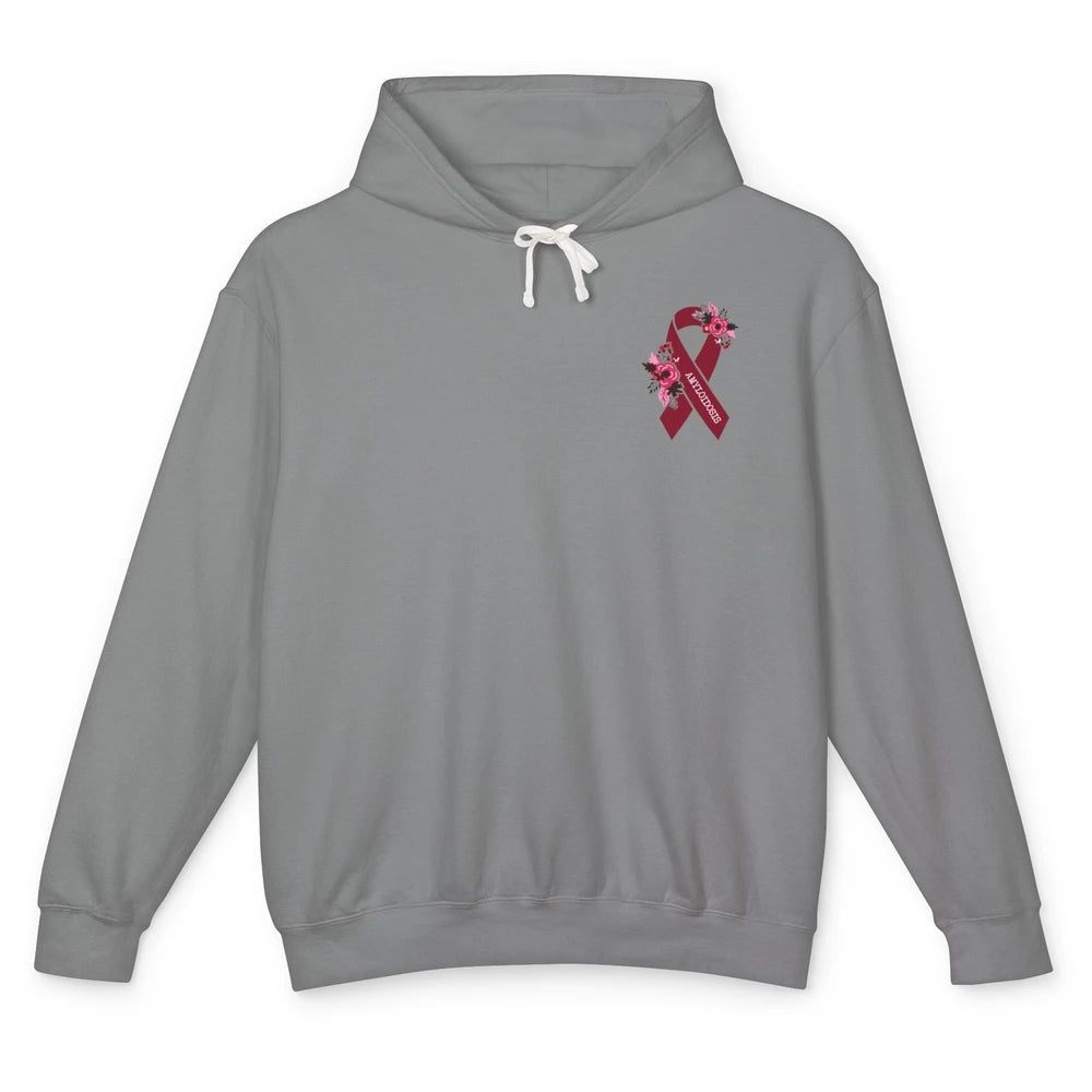 Amyloidosis Awareness Floral Burgundy Ribbon Rainbow Unisex Lightweight Hoodie