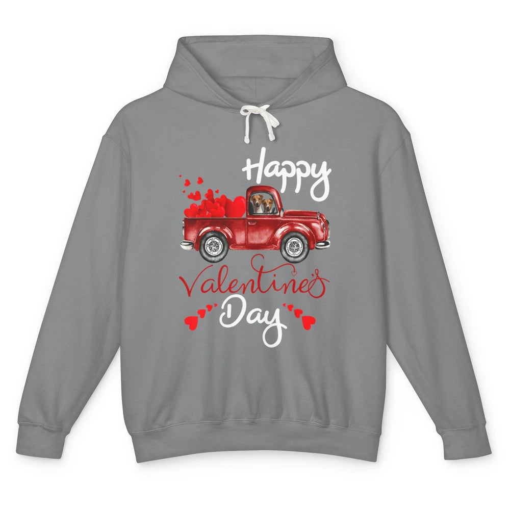 Happy Valentines Day Cute Dog Riding Red Truck Puppy Vintage Unisex Lightweight Hoodie