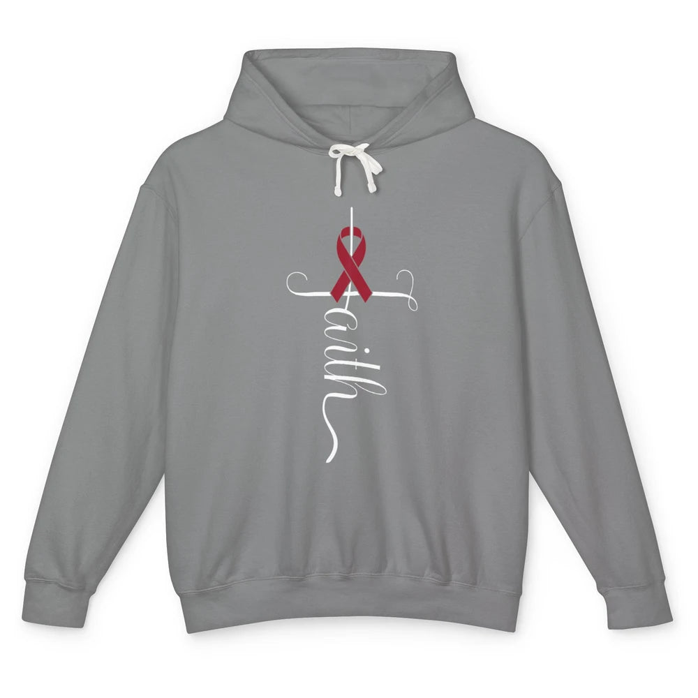 Burgundy Ribbon Faith God Multiple Myeloma Cancer Awareness Unisex Lightweight Hoodie