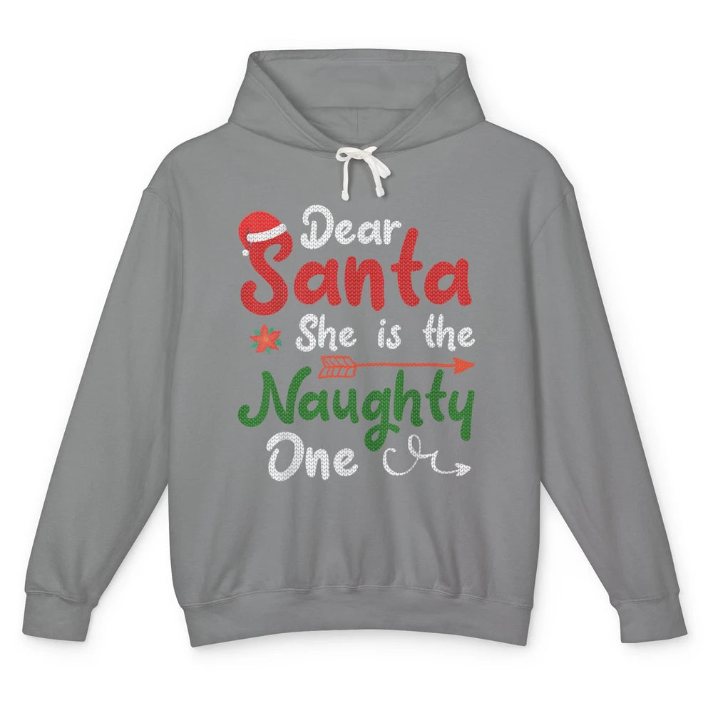 Merry Christmas Dear Santa She Is Naughty One Xmas Hat Vibes Unisex Lightweight Hoodie