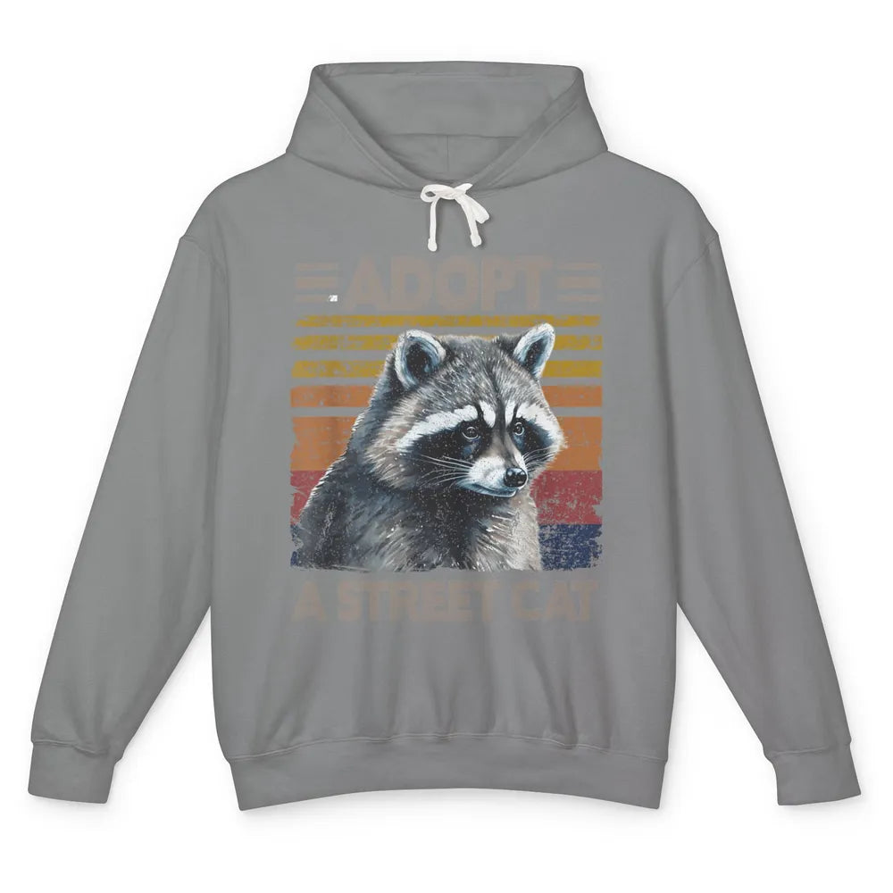 Retro Adopt A Street Cat Raccoon Watercolor Possum Adoption Unisex Lightweight Hoodie