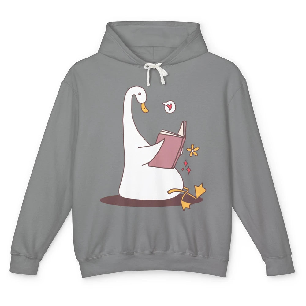 Funny Silly Goose Book Reading Goose Book Lovers Bookish Unisex Lightweight Hoodie