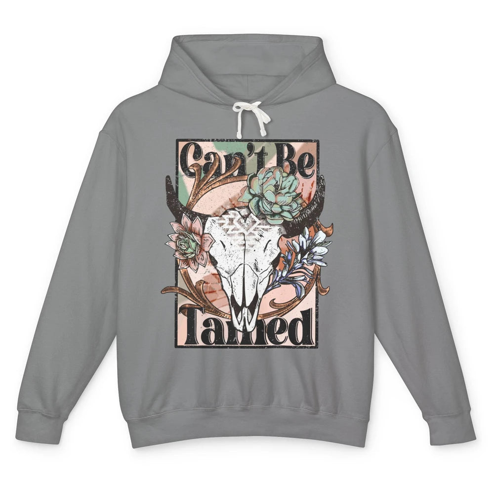 Floral Boho Bull Skull Can't Be Tamed Western Country Spirit Unisex Lightweight Hoodie