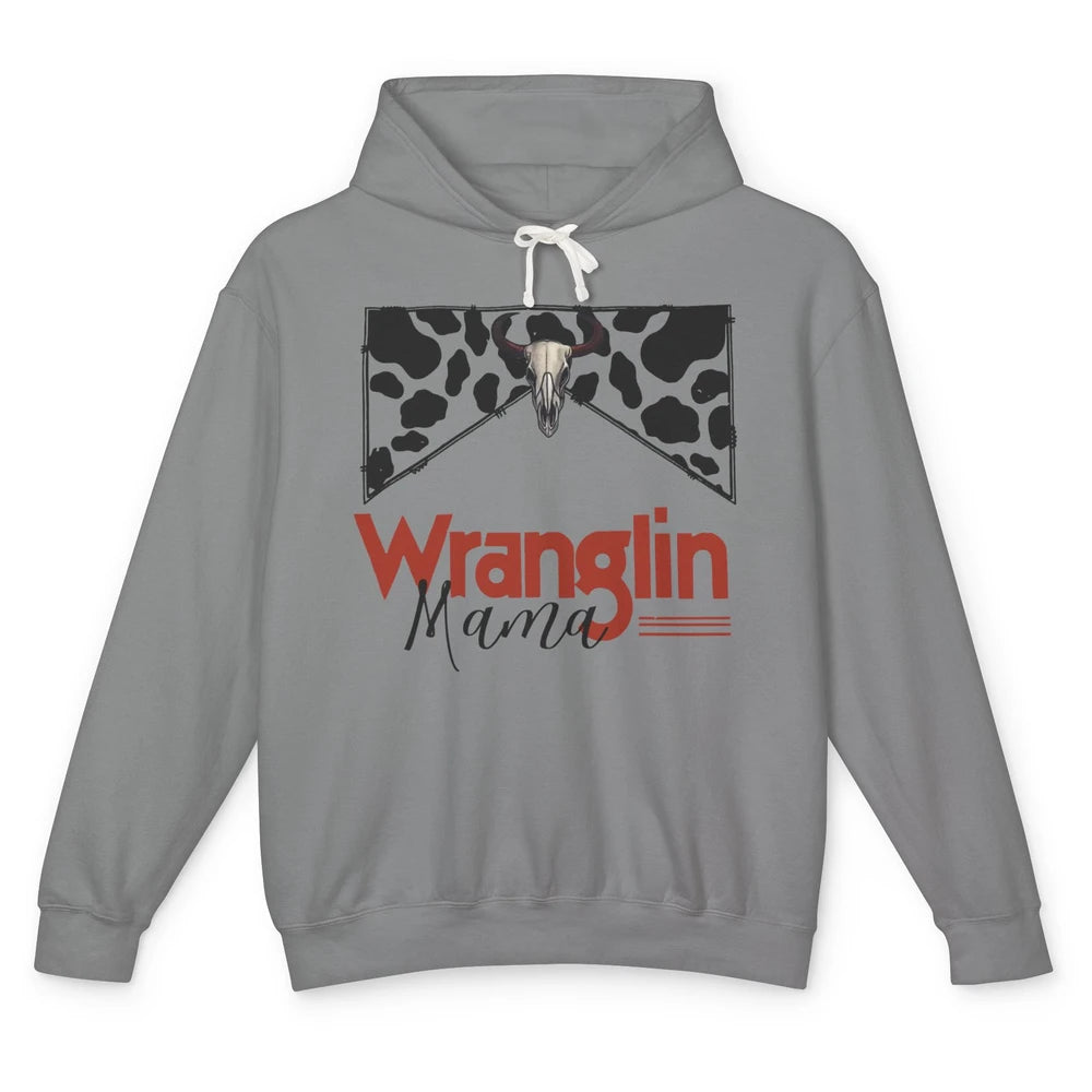 Retro Cowhide Bull Skull Wrangling Mama Western Country Girl Unisex Lightweight Hoodie