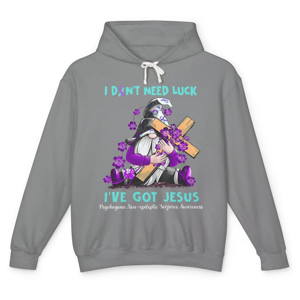 PNES Awareness Gnome I Don't Need Luck I've Got Jesus Faith Unisex Lightweight Hoodie