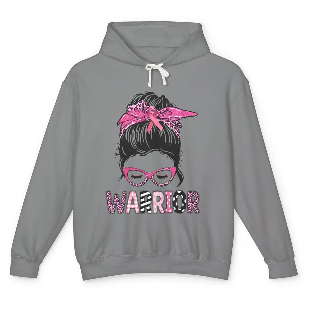 Warrior Fights Cancer Pink Leopard Ribbon Cancer Awareness Unisex Lightweight Hoodie