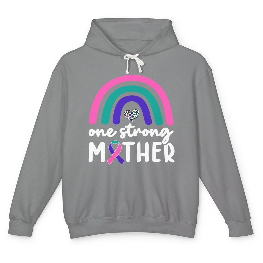 One Strong Mother Teal Rainbow Warrior Thyroid Cancer Month Unisex Lightweight Hoodie